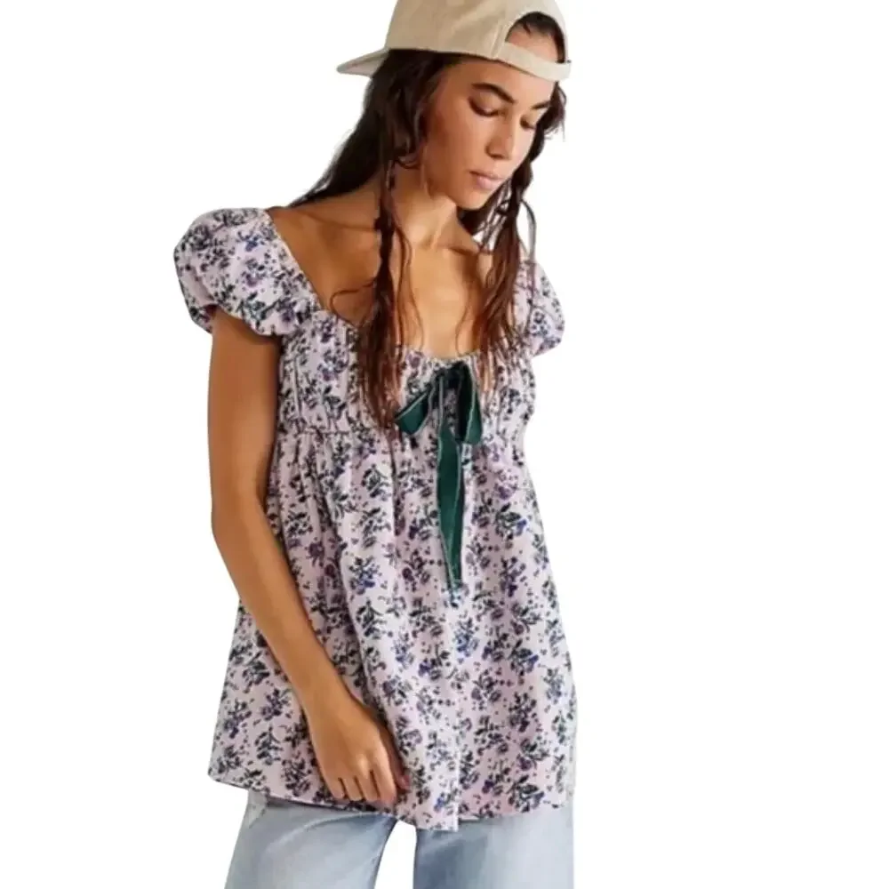 Free People Gaia Printed Tunic Floral Corduroy XS